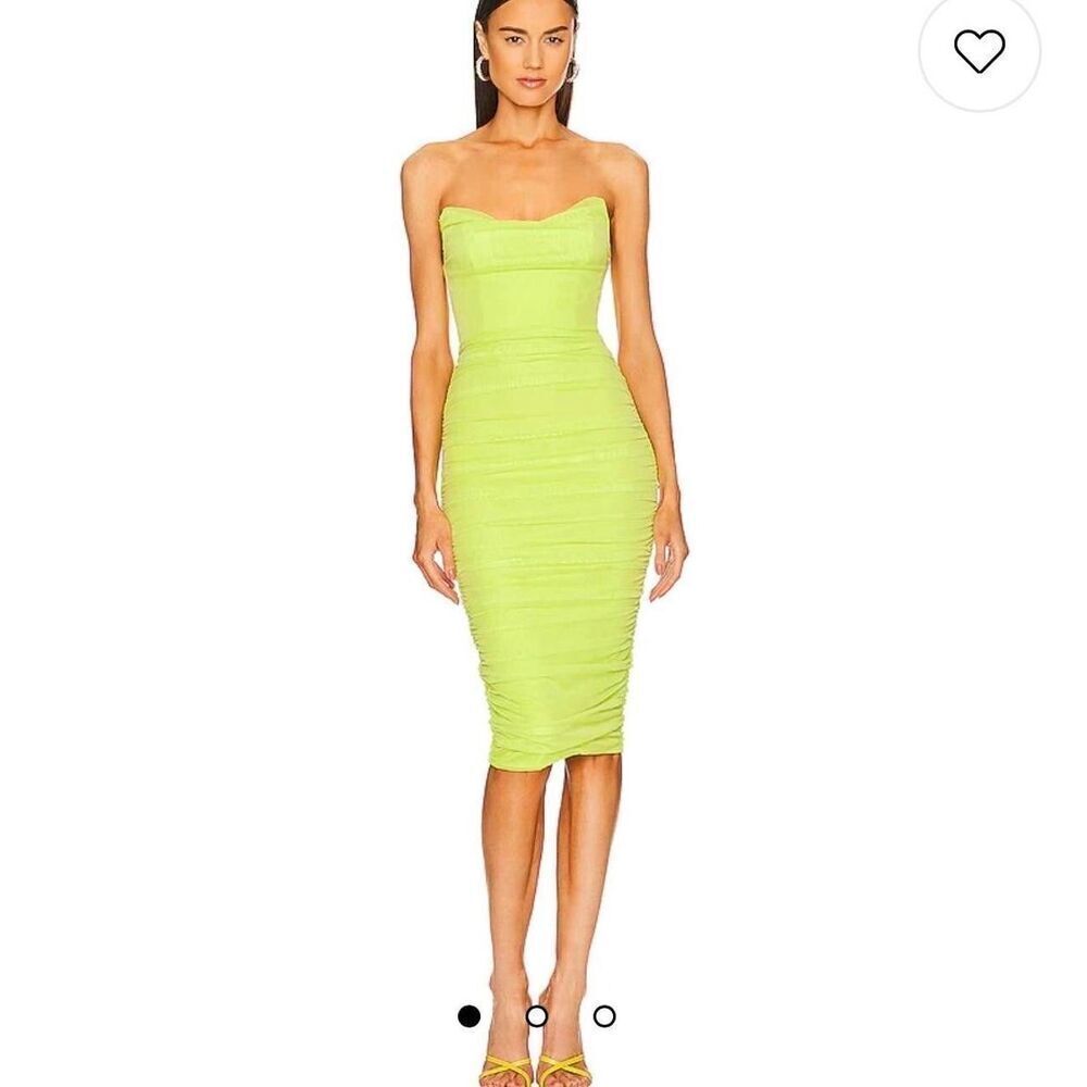 Michael Costello X Revolve India Lime Green Ruched Midi Dress Bodycon Size XL